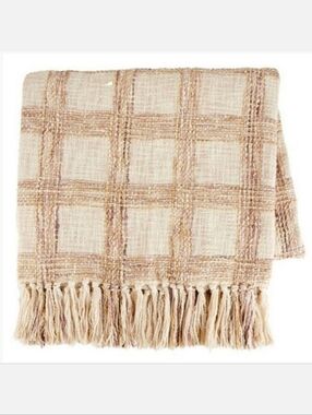 Summer & Rose Tan/Cream 100% Cotton Woven Throw Blanket ~ NWT